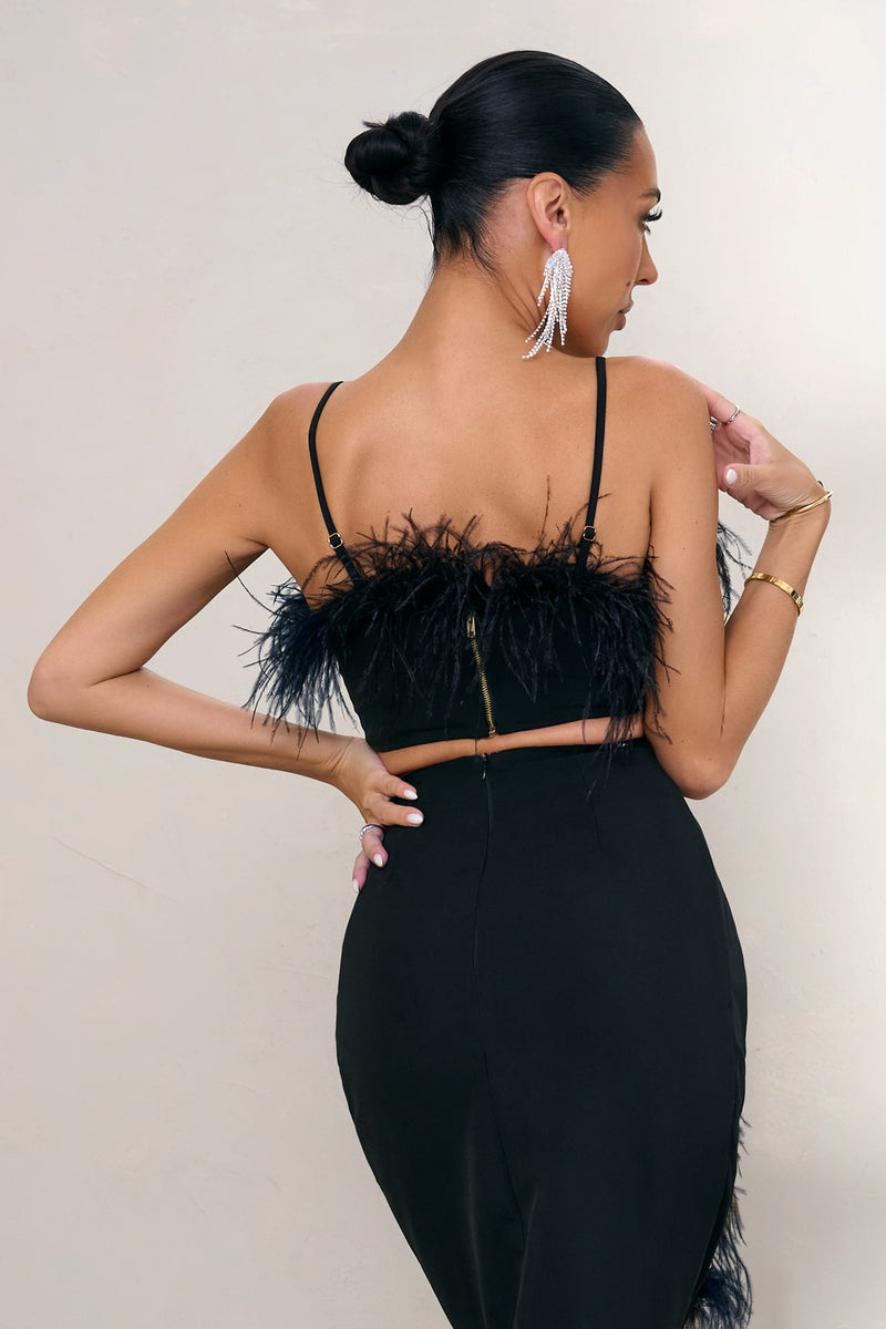 Prestige Black Bralette With Feather Trim – Club L London - IRE