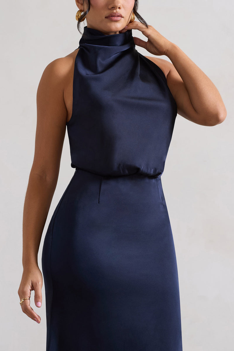 Lyla high neck lace top midi dress navy hotsell