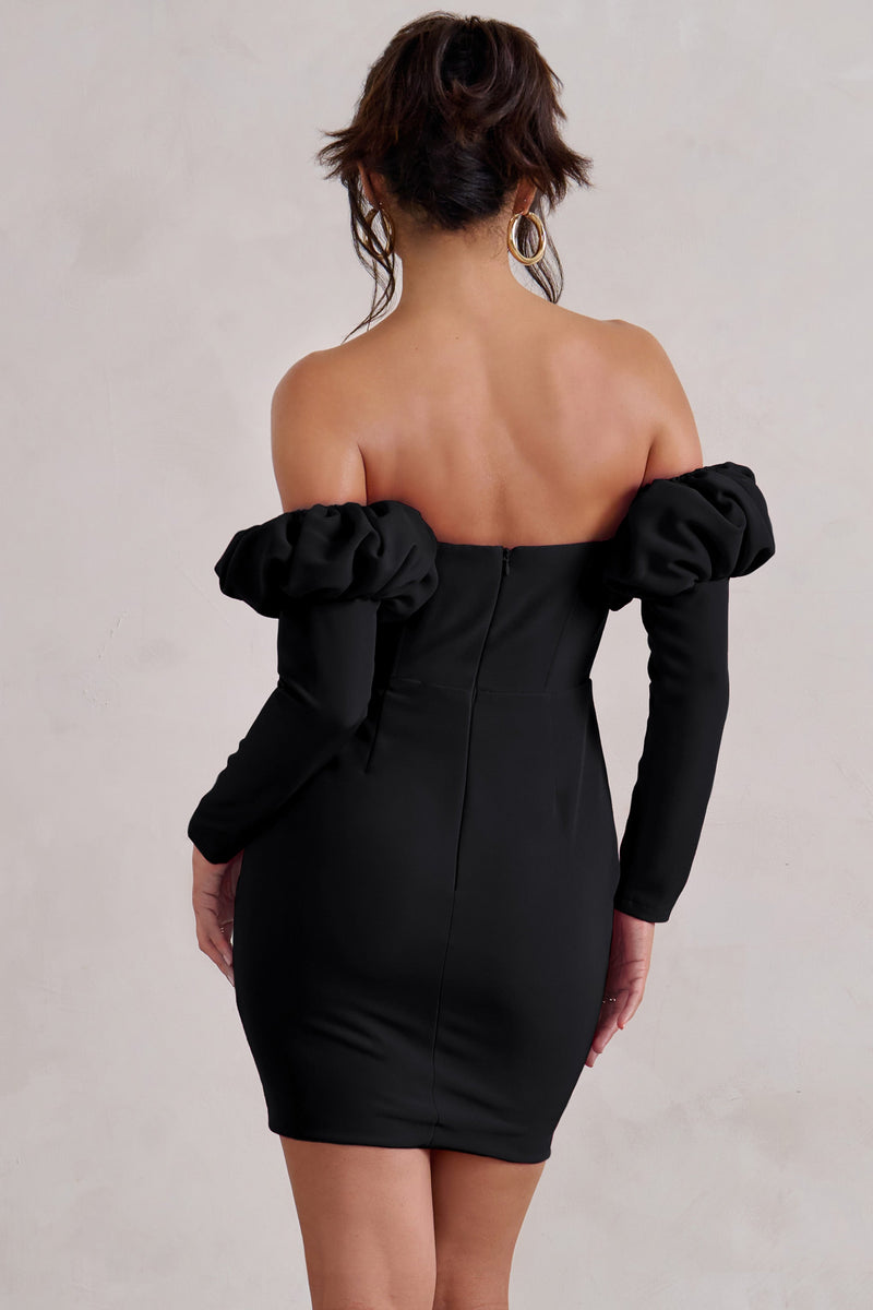 Black off the online shoulder puff sleeve dress