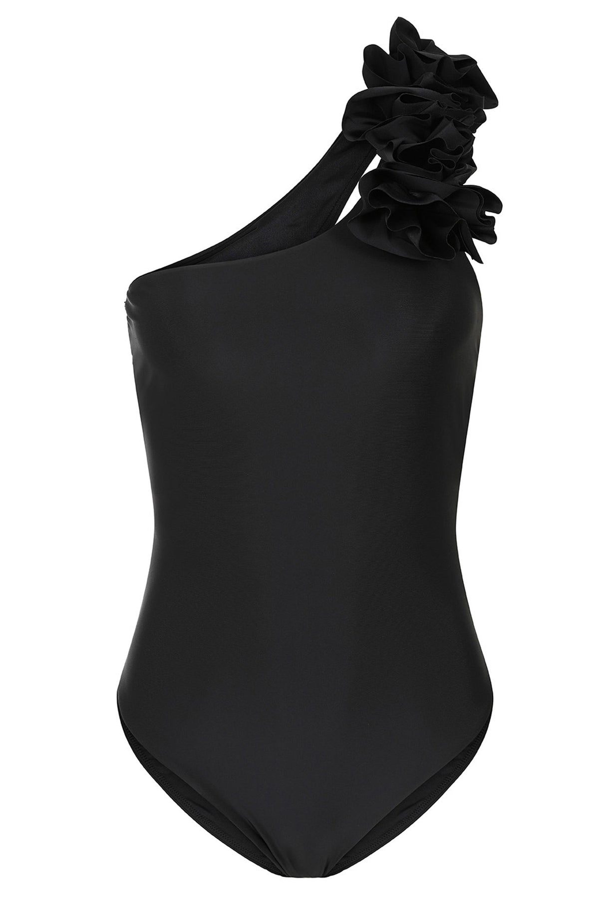 Octavias | Black One-Shoulder Floral Swimsuit