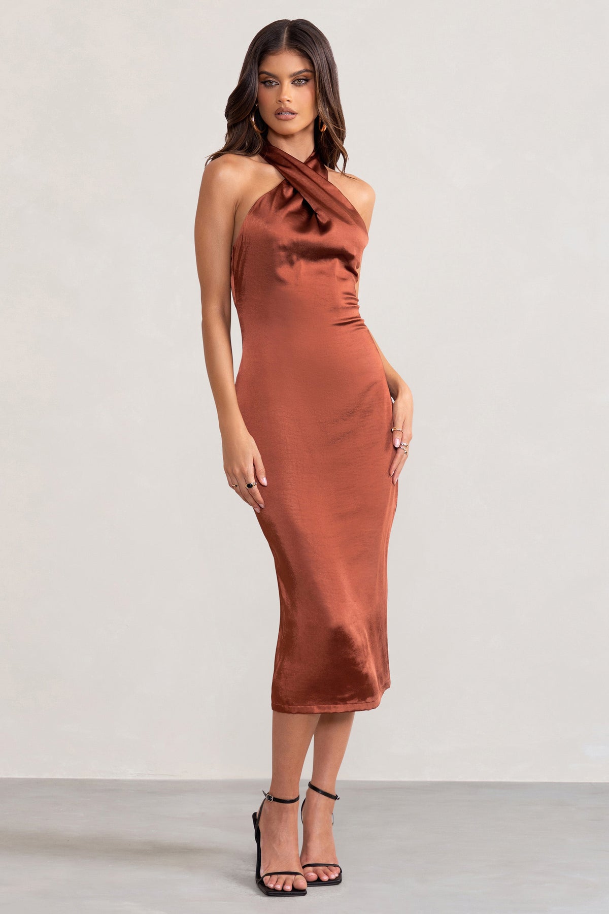 Rust colored cheap satin dress