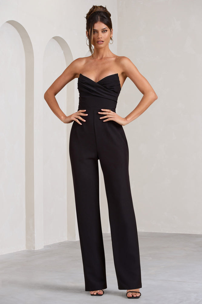 First Class Petite Black Bandeau Feather Wide Leg jumpsuit – Club L London  - USA