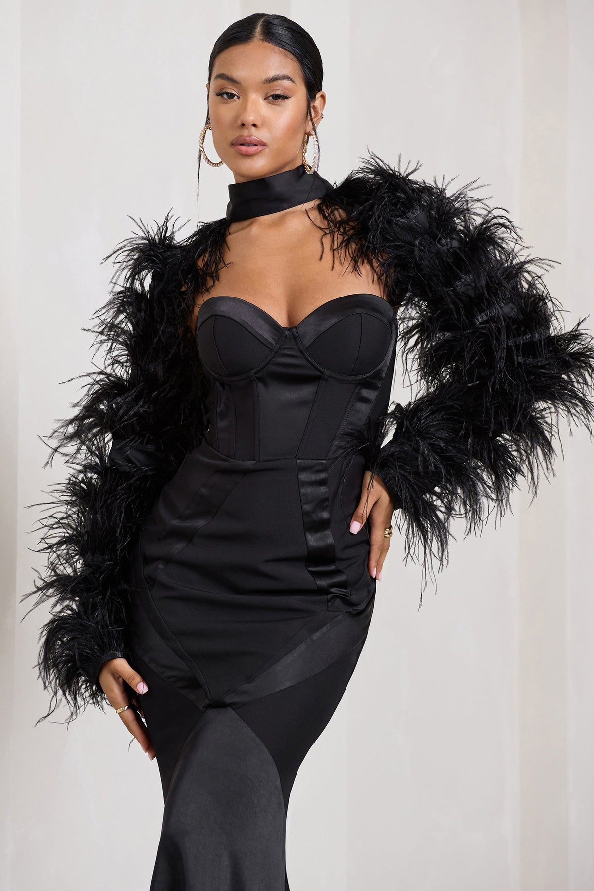 Black feather jacket hotsell