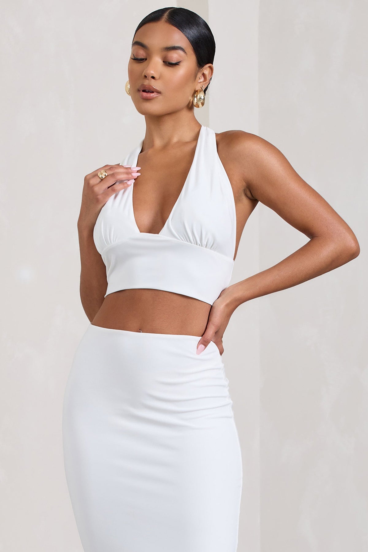 White Halter Neck Bodycon Top – Styched Fashion
