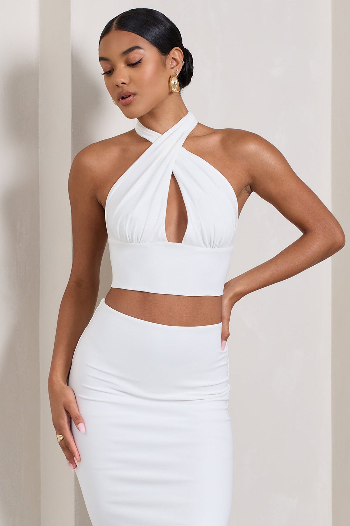 Elliana White Strapless Button Front Tailored Top – Club L London - USA