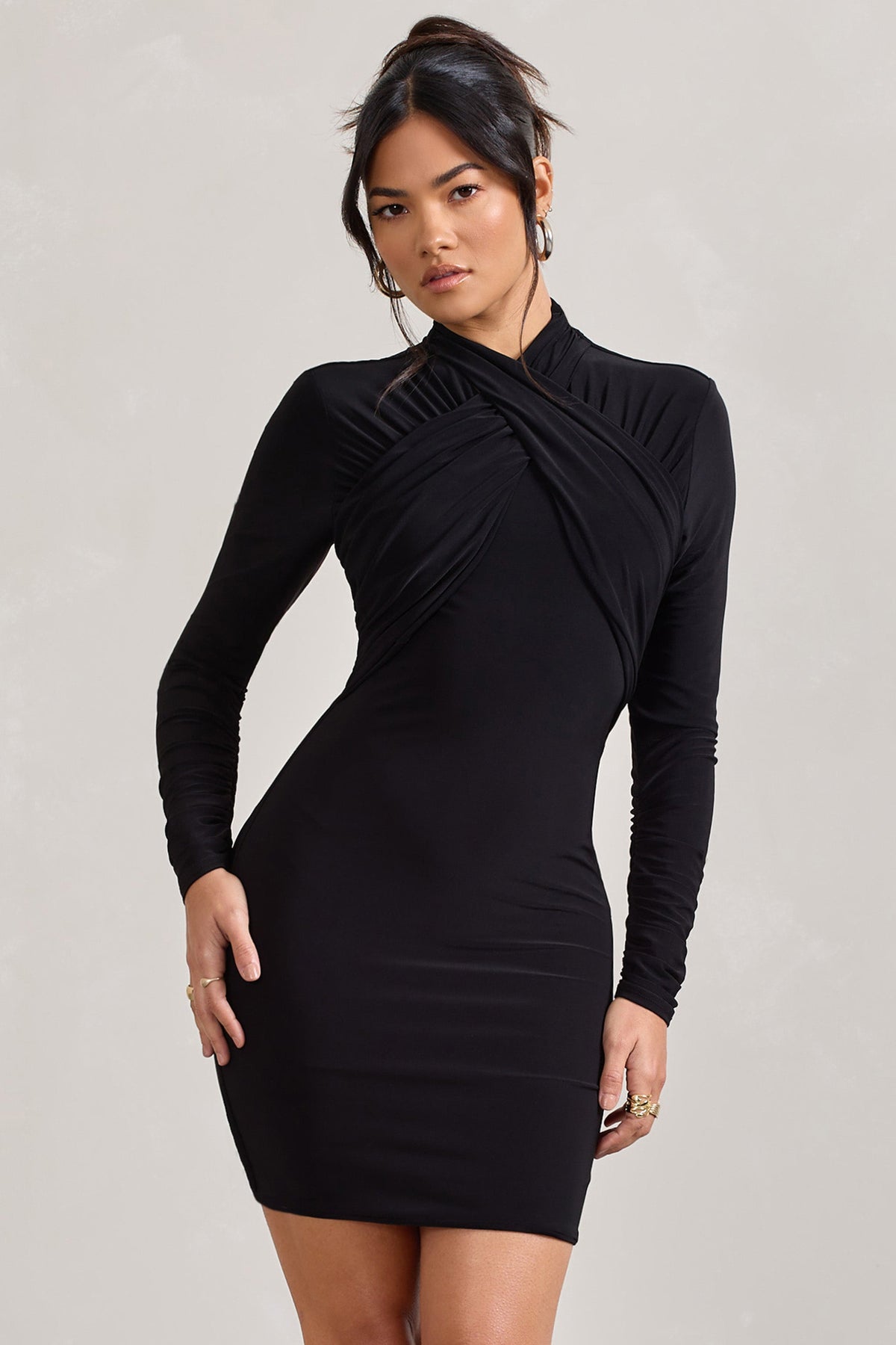 Black cross hotsell neck bodycon dress