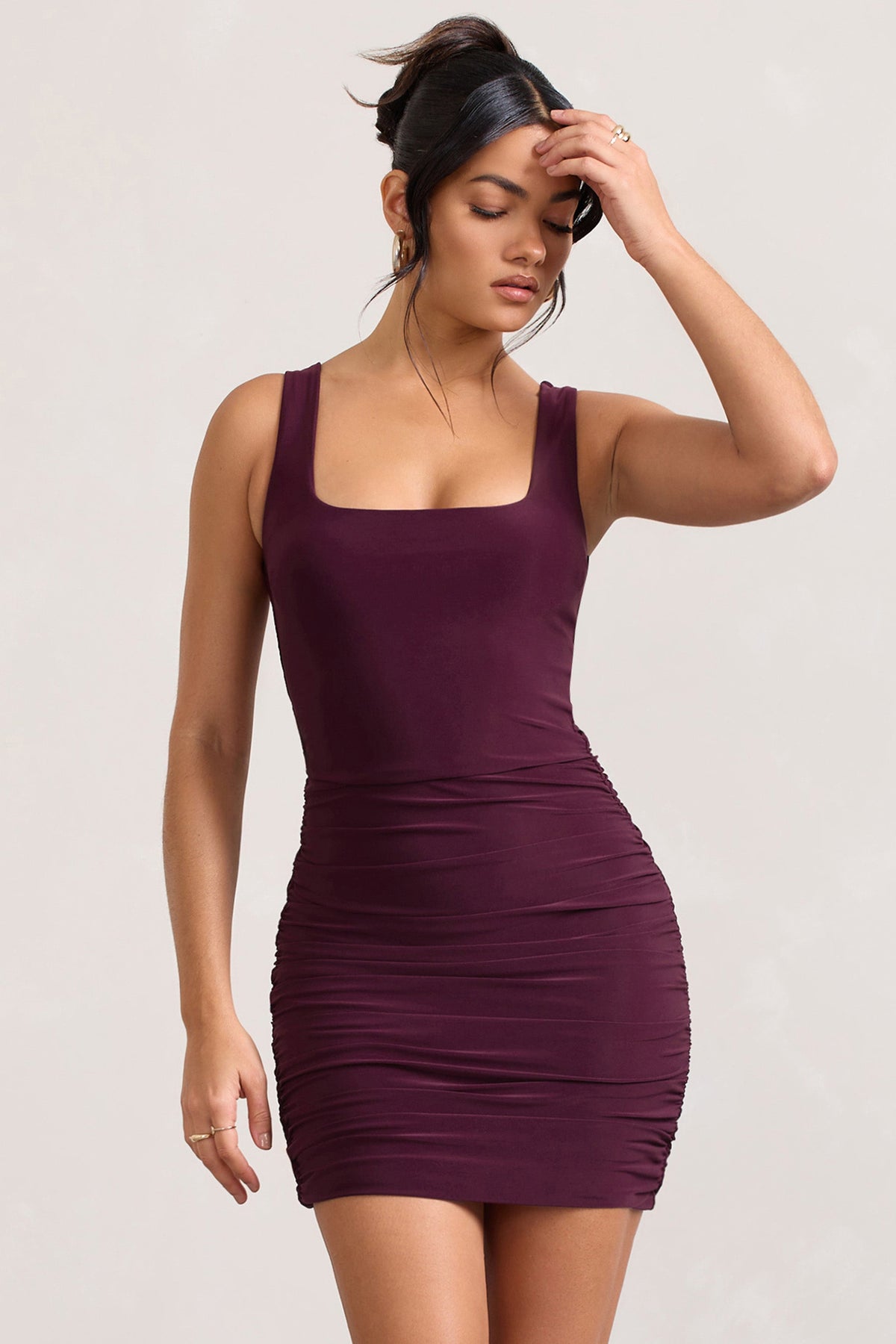 Burgundy bodycon mini sales dress