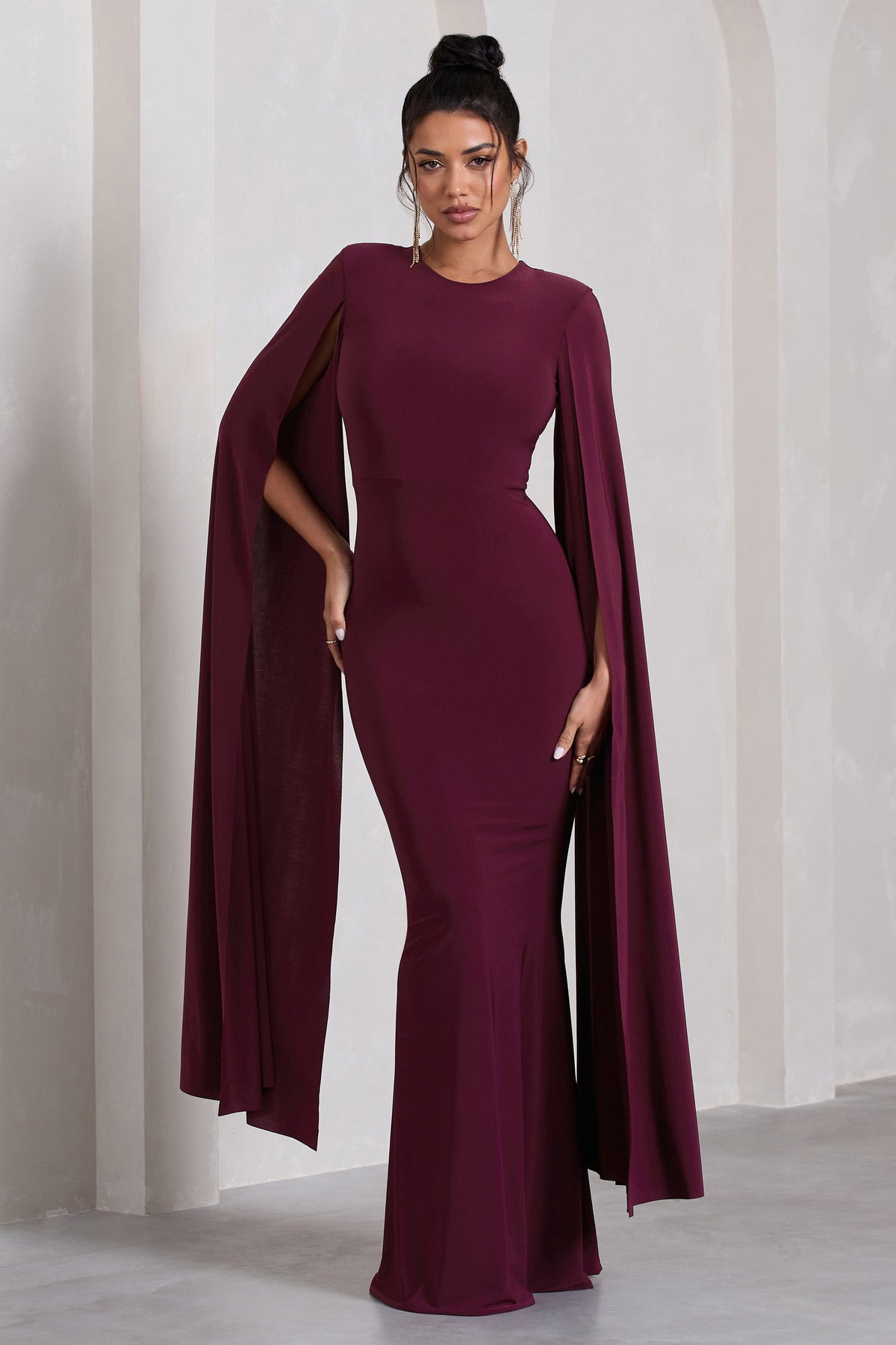 Burgundy cape outlet dress