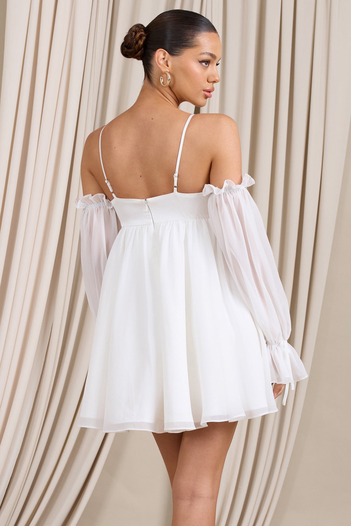 Daydream White Satin Babydoll Mini Dress With Chiffon Sleeves – Club L  London - IRE