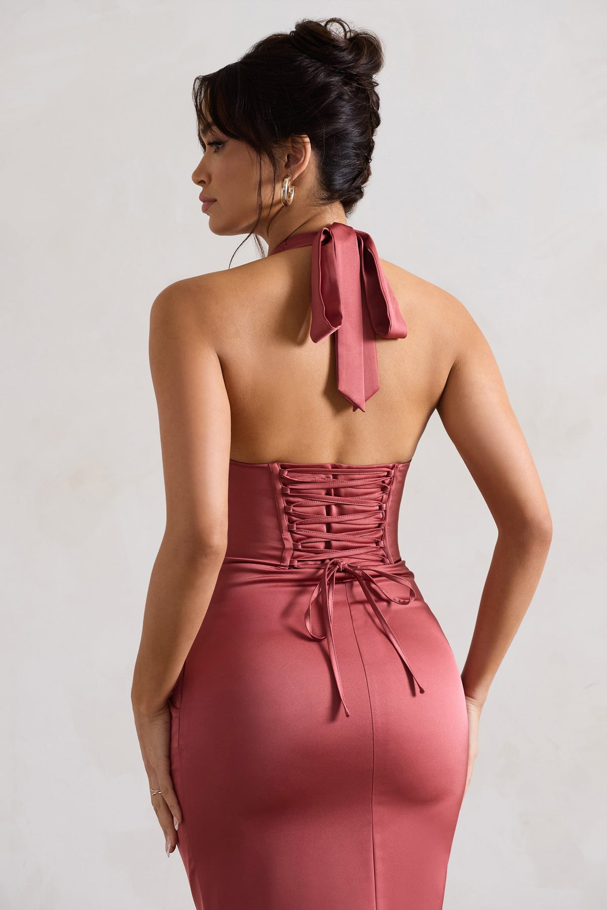 Hot Pink Satin Strappy Corset Skirt Bodycon Dress