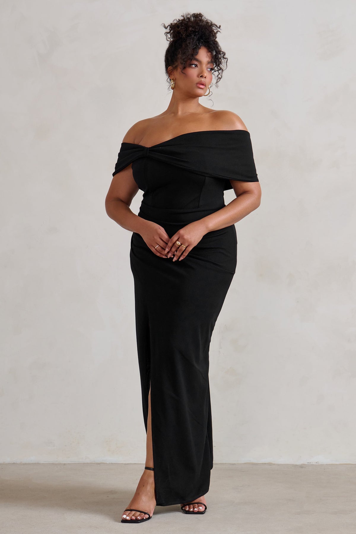 Black bardot on sale maxi evening dress