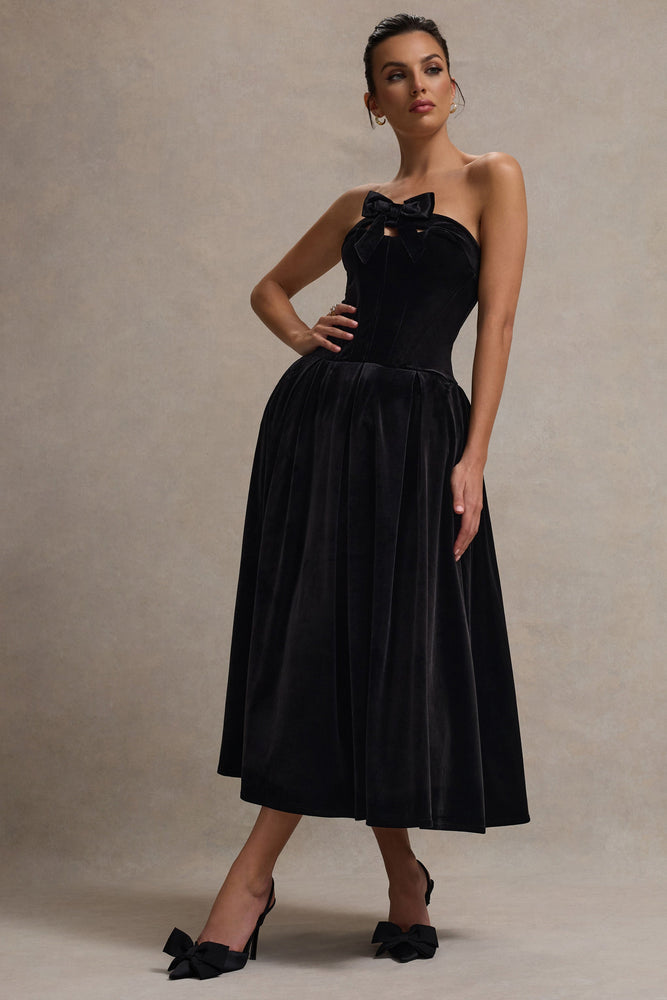 Hepburn|BlackVelvetBandeauMidiDressWithBow