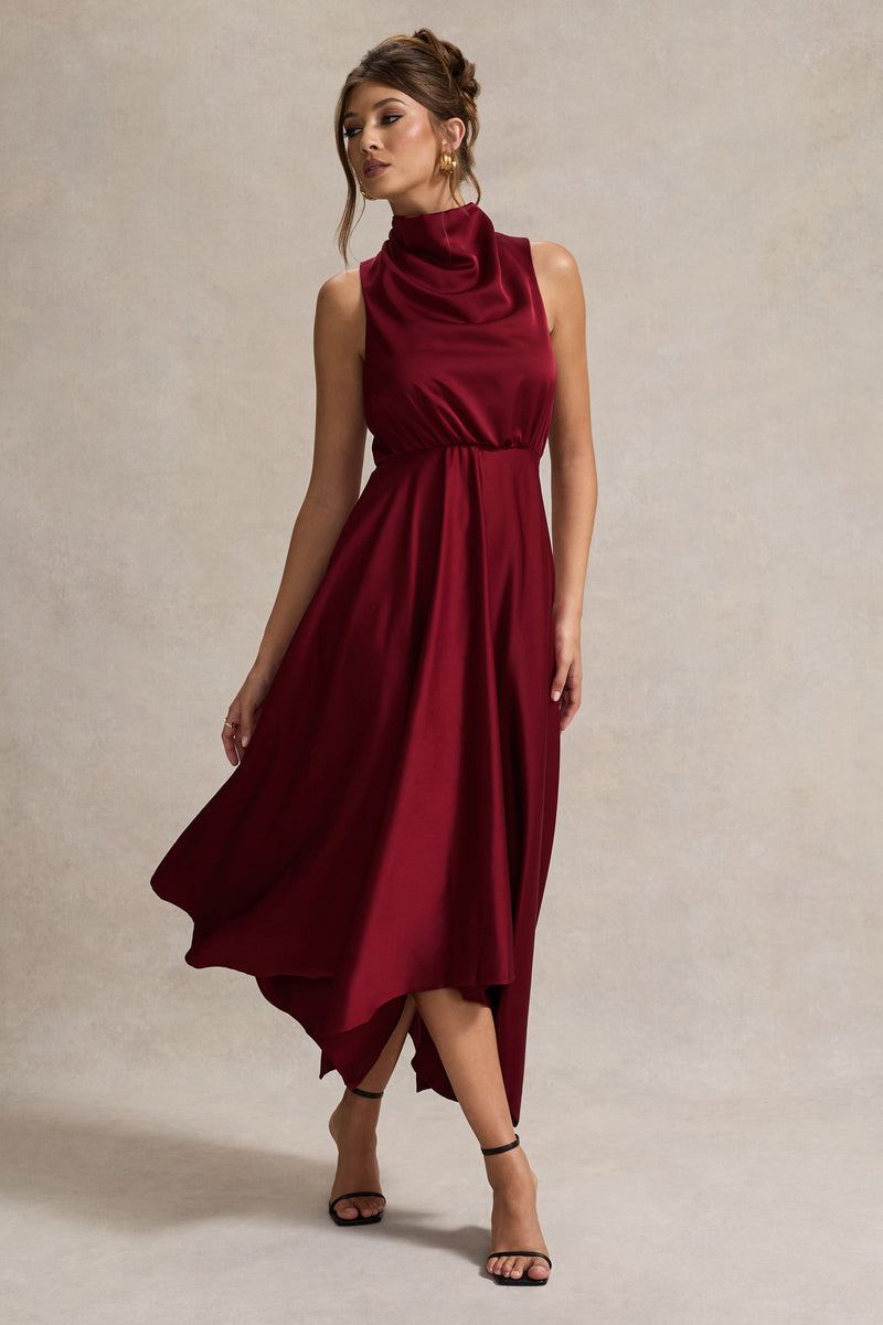 Kerri Berry Satin Cowl-Neck Maxi Dress – Club L London - IRE