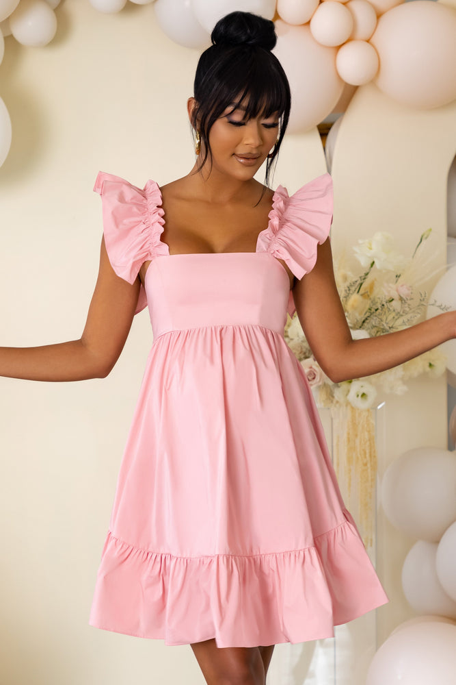 Dolly Daze Pink Maternity Ruffle Sleeve Babydoll Mini Dress Club L London IRE