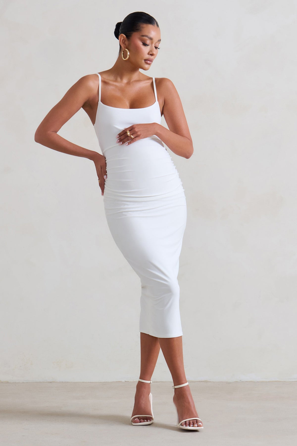 Raquel White Maternity Cami Midi Dress With Split Club L London